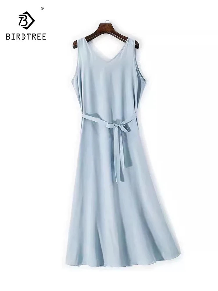 

Элегантное платье-жилет BirdTree-Silk из двойного крепа, с V-образным вырезом и шнуровкой, женское комфортное свободное платье для вечеринок, лето 2026 D64164CC