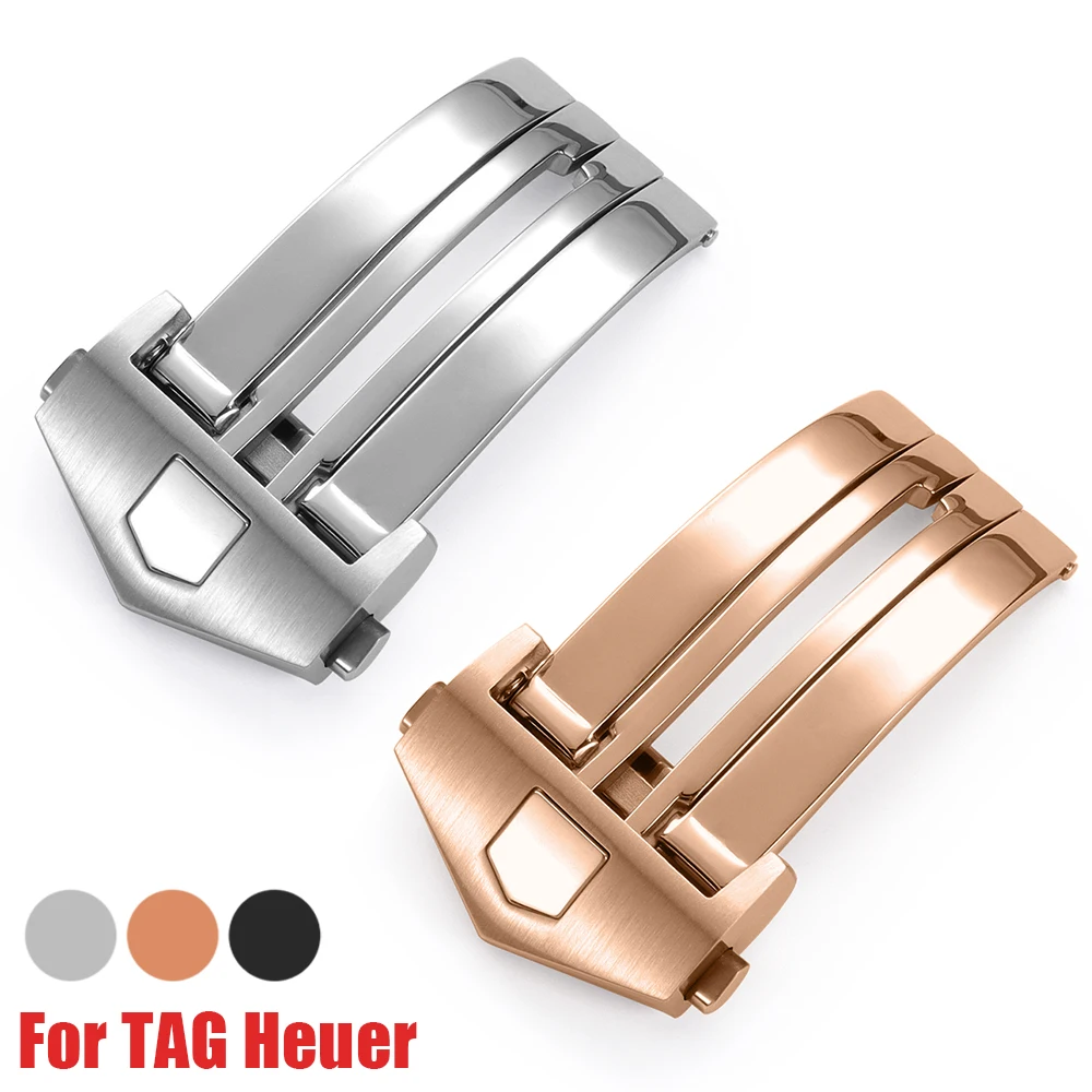 18mm 20mm Stainless Steel Watch Buckle for TAG Heuer Solid Folding Metal Buckles for Silicone Watchband Double Button Clasp