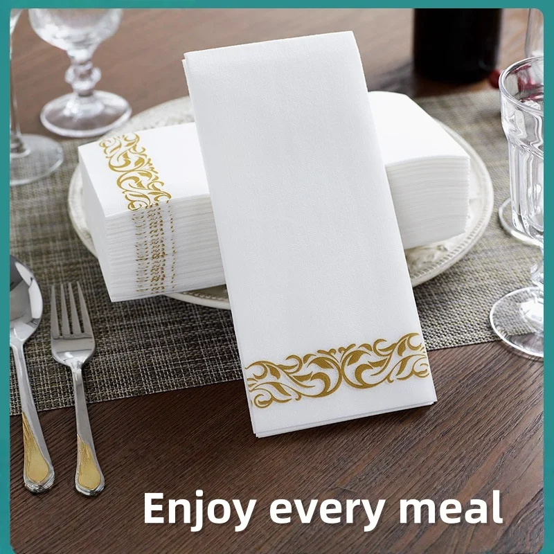 Luxury Gold Swirl Printed Disposable Dinner Napkins Tear Resistant Virgin Wood Pulp Napkins For Wedding Reception Party