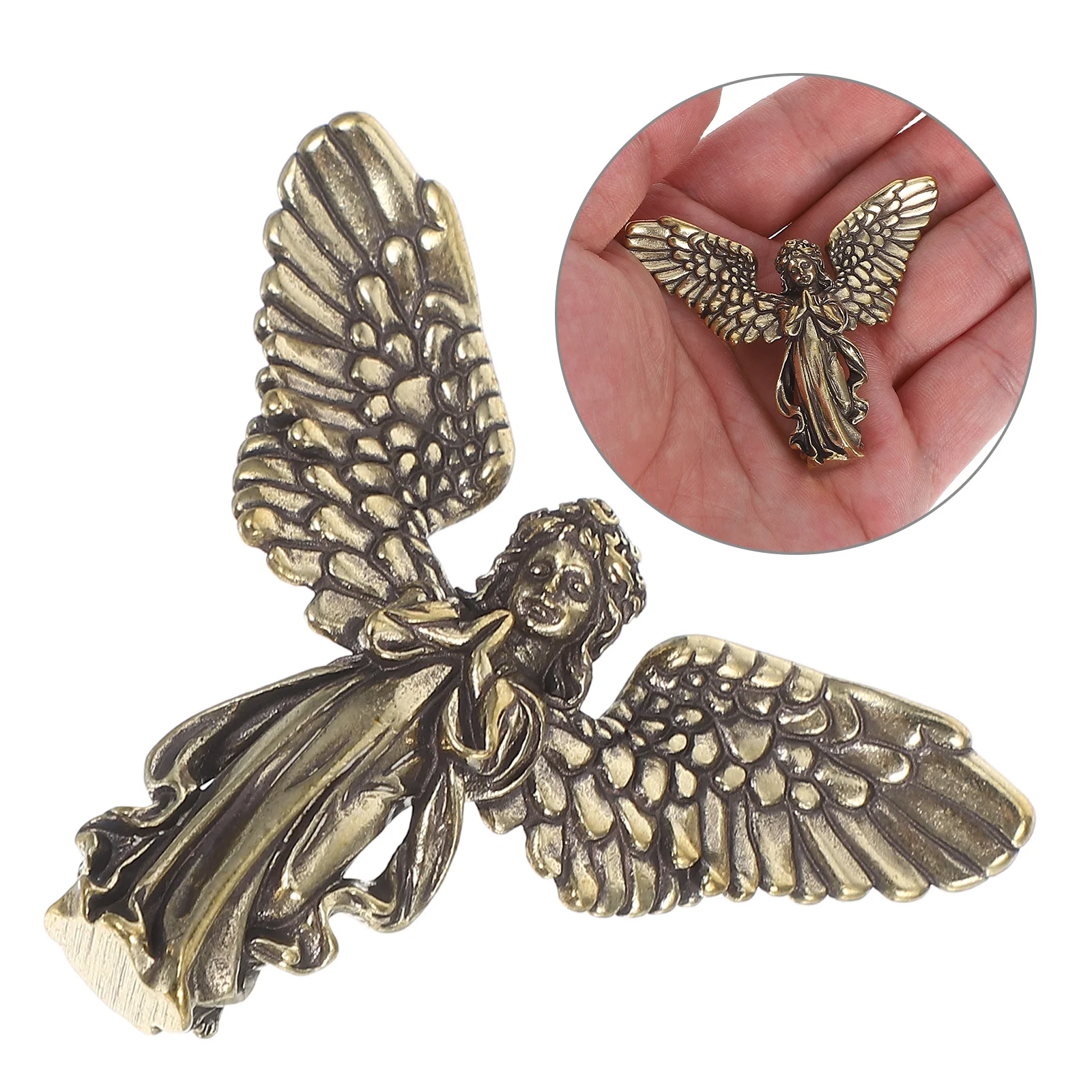 

Brass Angel Miniature Statue Detailed Guardian Angel Wings Symbolic Protection Decoration for Home Office Christmas