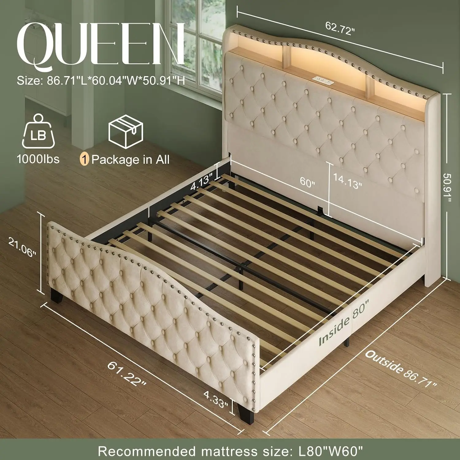 Velvet Queen Platform Bed Frame 50.9