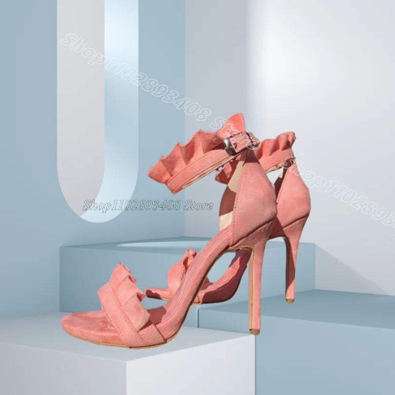 

Pink Trim Cover Heels Sandals Open Toe Flock British Style Spring Casual Party Women Stylish Sandals 2025 Zapatos Para Mujere