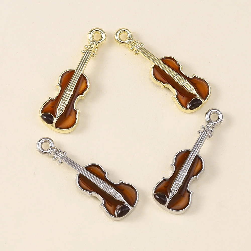5pcs Enamel Good Quality Guitar Charms for Handmade DIY Brand Bracelet Necklace Earrings Violin Pendants Jewelry DIY Craft