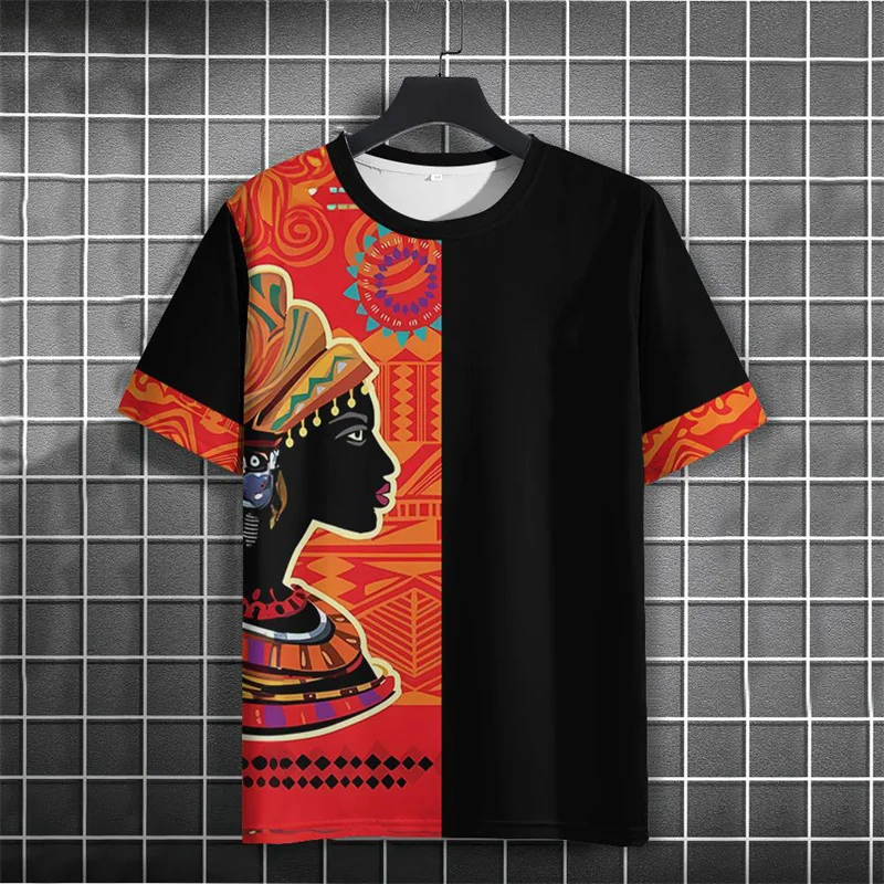 

Top Quality 100% Cotton Aboriginal Retro Totem Men’s T-shirts Ethnic Traditional Clothing Color Matching 3D Print Harajuku Tops