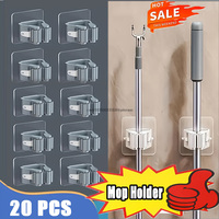 Mop Holder Self-adhesive Broom Stand Wall Mounted Mop Support Sweeping Brush Hook Storage Organizer Bathroom Kitchen Accessories