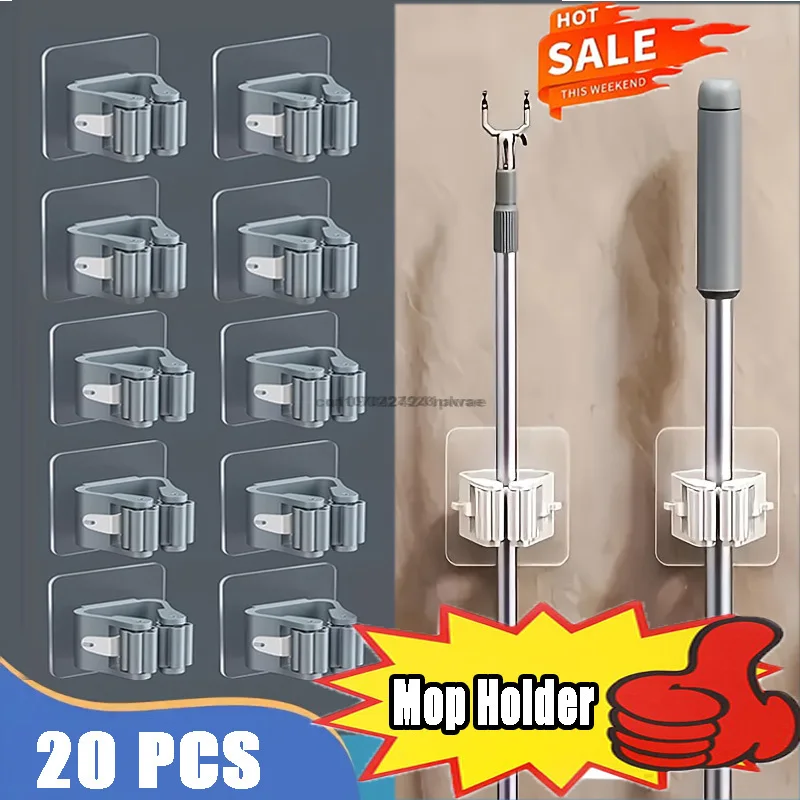 Mop Holder Self-adhesive Broom Stand Wall Mounted Mop Support Sweeping Brush Hook Storage Organizer Bathroom Kitchen Accessories