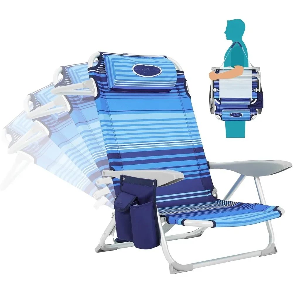

Folding Beach Chair ,Aluminum Lightweight Beach Chair, Low Sands Chairs with Shoulder Strap, Cup Holder and Padded Headrest