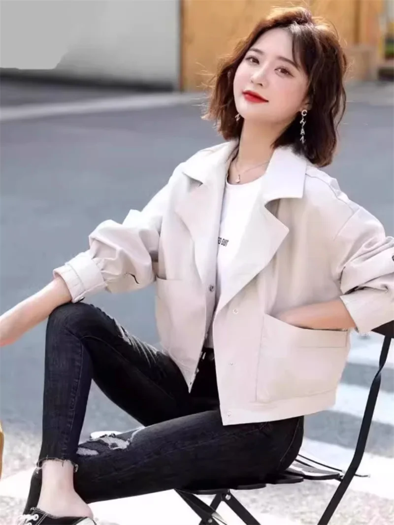 Baseball Jacket for Women Spring and Autumn 2024 New Loose Versatile Short cut Western-style Suit Collar Jacket top Solid Color