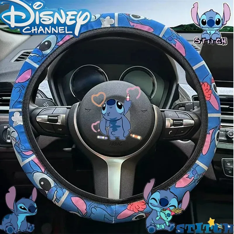 Disney Lilo & Stitch 15in Steering Wheel Cover Cute Anime Figures Stitch Universal Car Accessories for Steering Wheel Protector