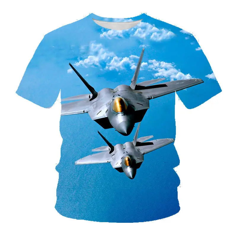 3d Printed Summer Fighter Jet Pattern Fashionable Men's And Children's Casual O-neck T-shirt Breathable Thin High-quality Top
