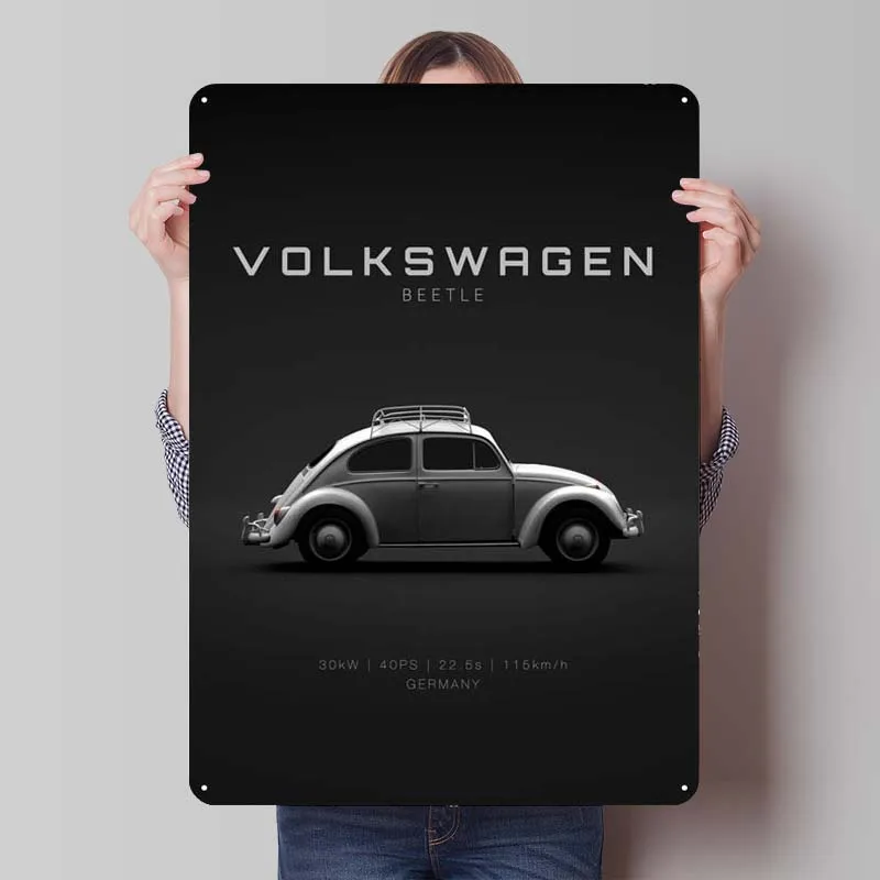 1963 VW Beetle White Specs Tinplate Sign Car Poster Vintage Home Decor Items Customizable Metal Signs for Wall Art Decoration