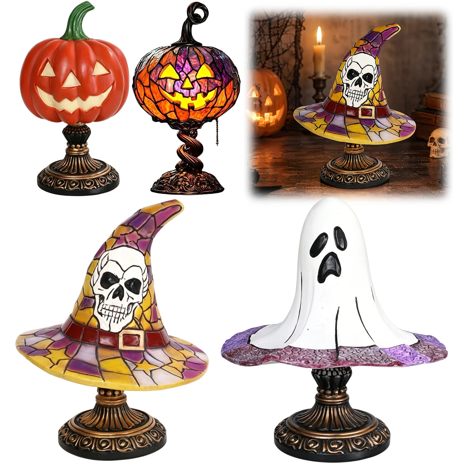 Gothic Witch Hat Pumpkin Spooky Lamp USB Powered & Lightweight Warm Enchanting Glow & Versatile for Halloween Home Decoration
