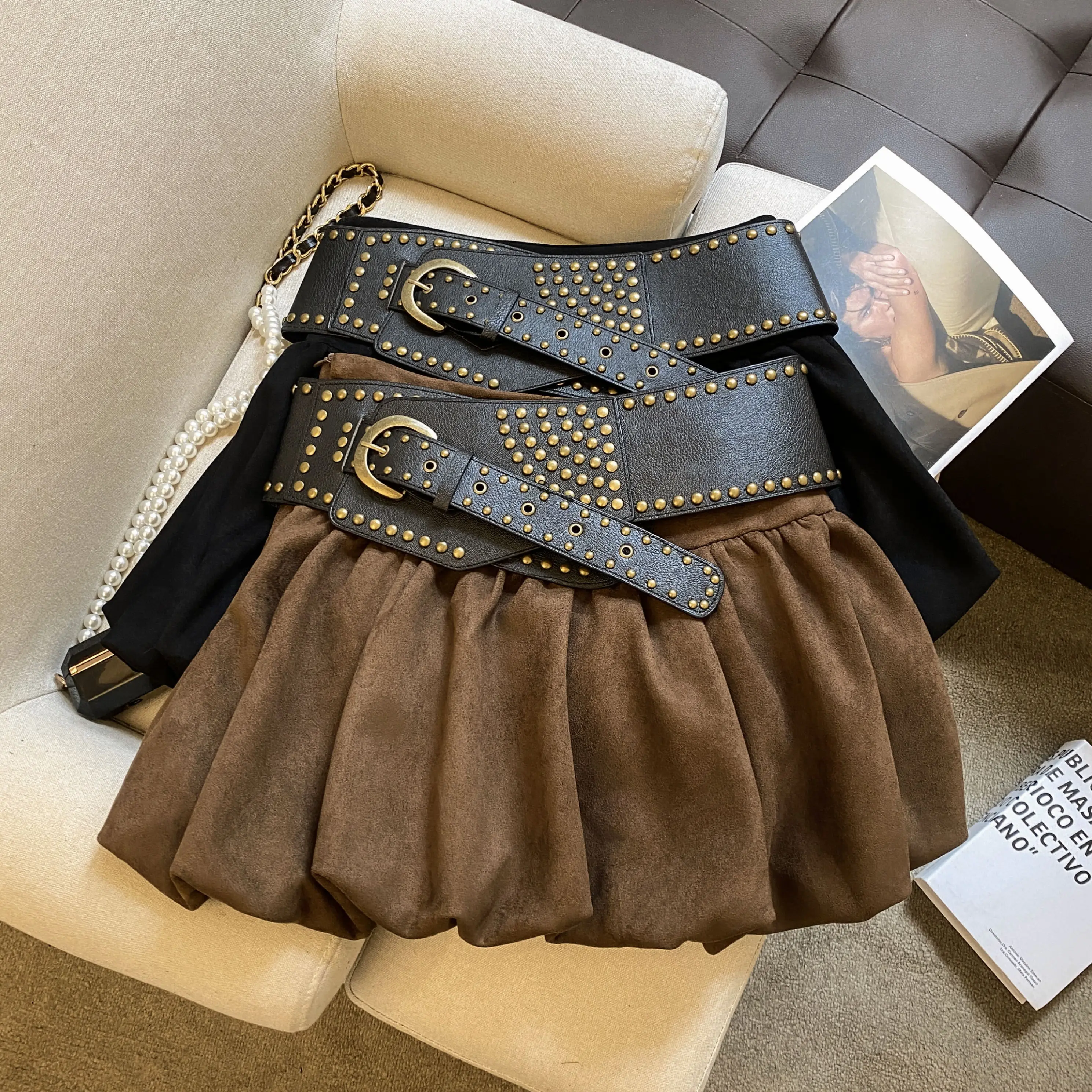 

Women's Spring Autumn High Waist Bud Short Skirt Lady Solid Color Spring Autumn Puffy Mini Skirt