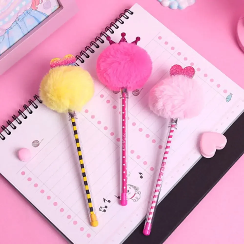 1PCS Creative Stationery Lovely Fur plush Hair Ball Neutral Pen 0.5MM Black Water Signature Fluffy Creative Gel Pen writing tool