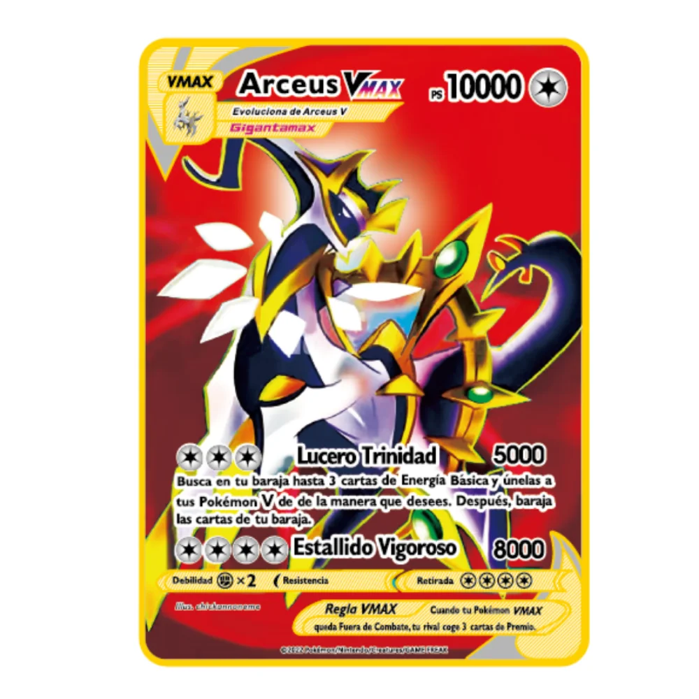 10000 Arceus Vmax DIY Golden Pokemon Cards in Spanish Iron Metal Pokmo Letters Kids Gift Game Collection Cards