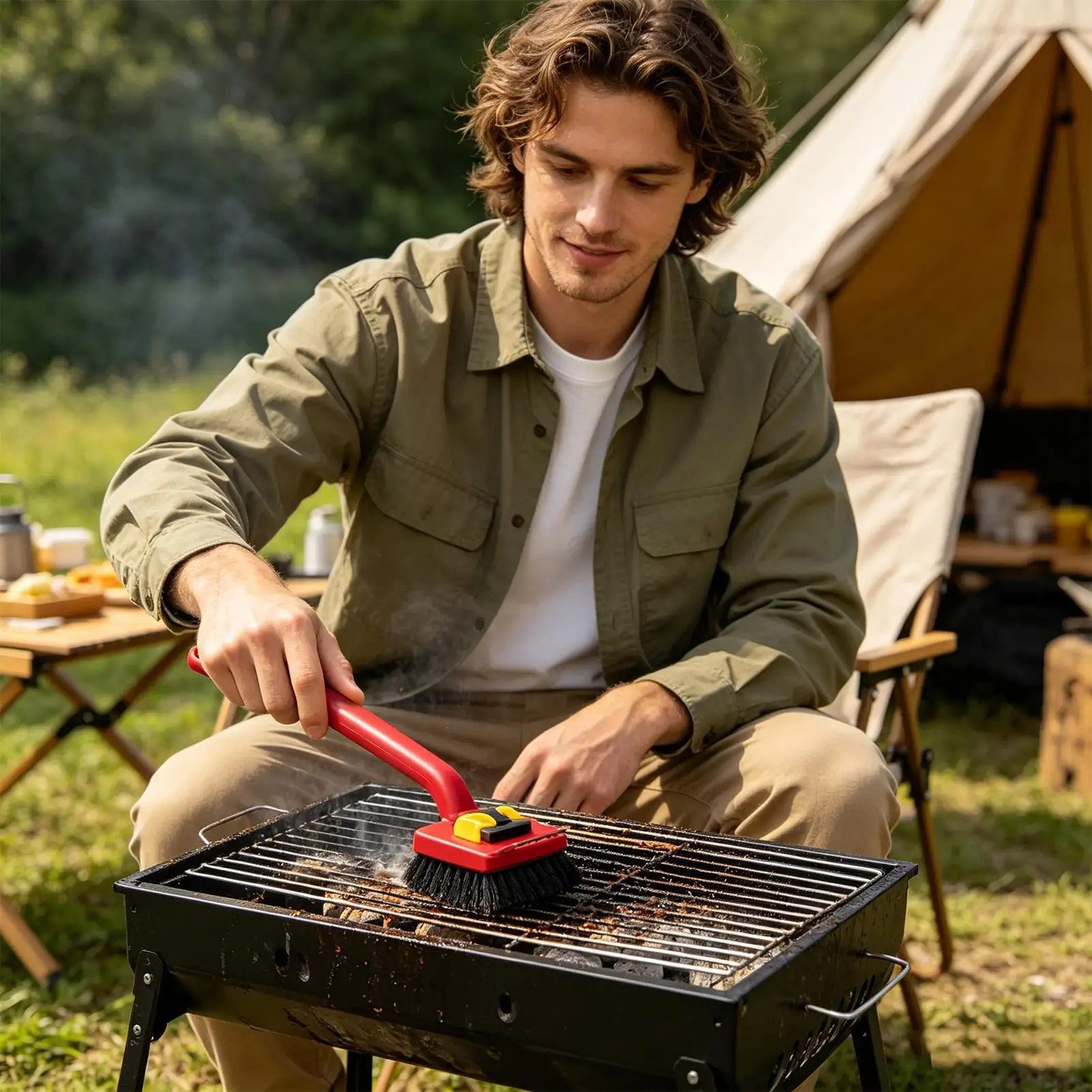 Electric Grill Brush No Shedding Powerful Long Handle Steaming Wide Outdoor Camping Grill Brush For Picnic Barbecue Camping
