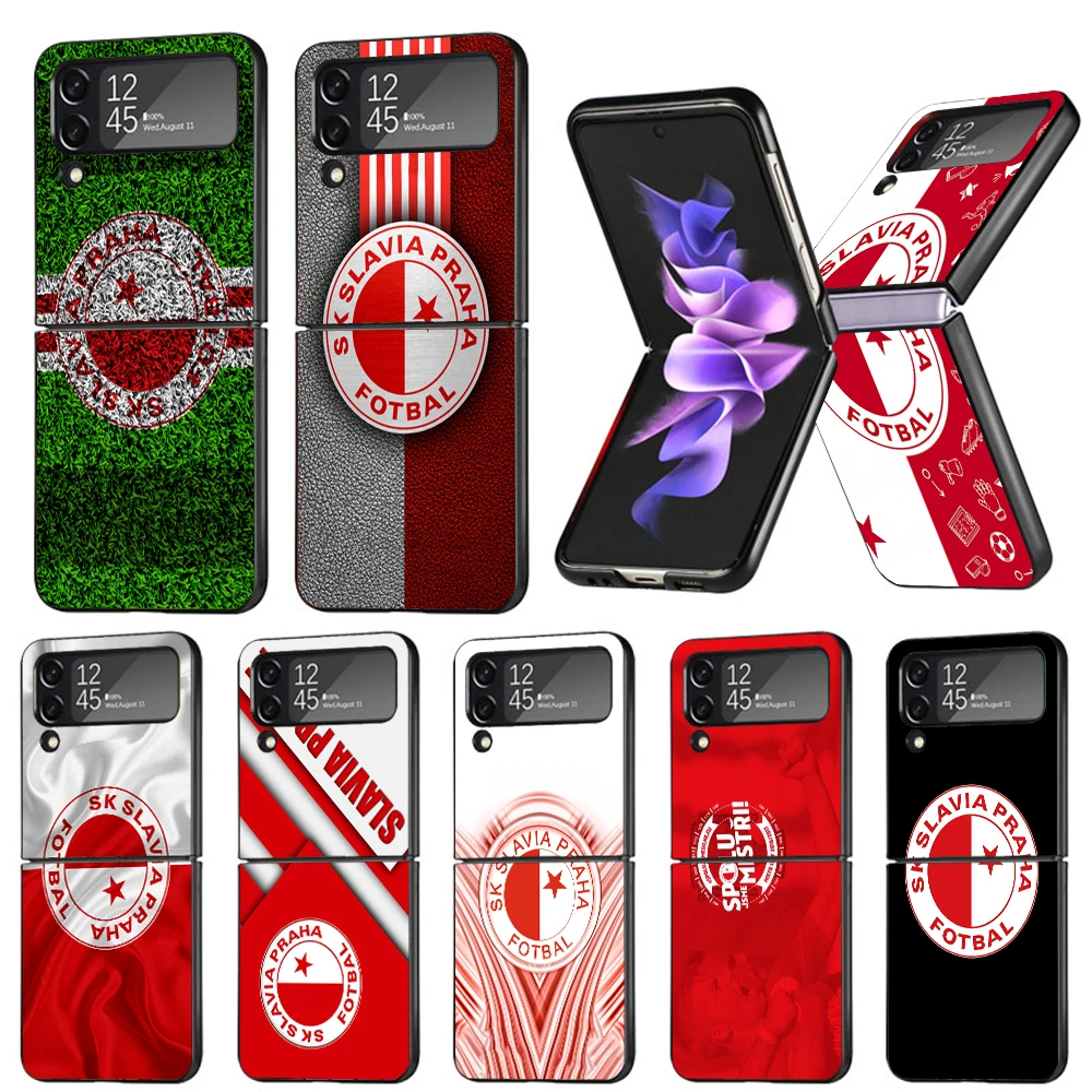 Sk Slavia Praha Czech Republic Shockproof Folding Mobile Hard Shell For Samsung Galaxy Z Flip 4 3 5G TPU Black Phone Case Flip4