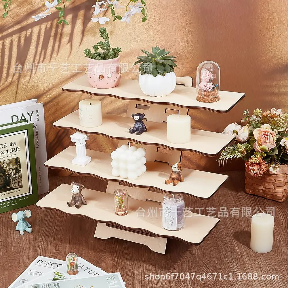 1set Wooden Desktop Card Envelope Storage Rack DIY Graffiti Display Rack Plant Bottle Storage Decoration Rack