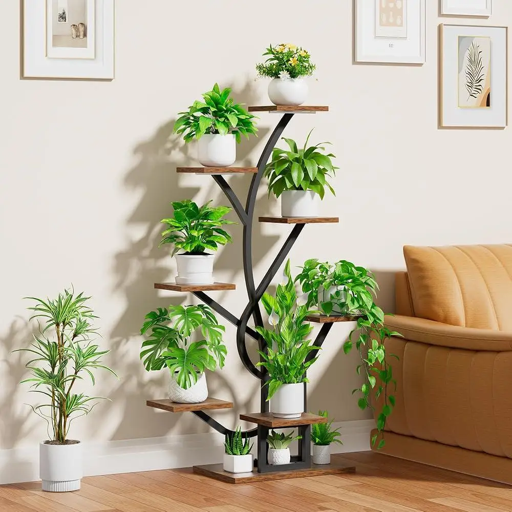 Indoor Plant Stand with Grow Lights 8 Tier Metal Plant Shelf Corner Display Rack Sturdy Structure Easy Assembly Home Decor