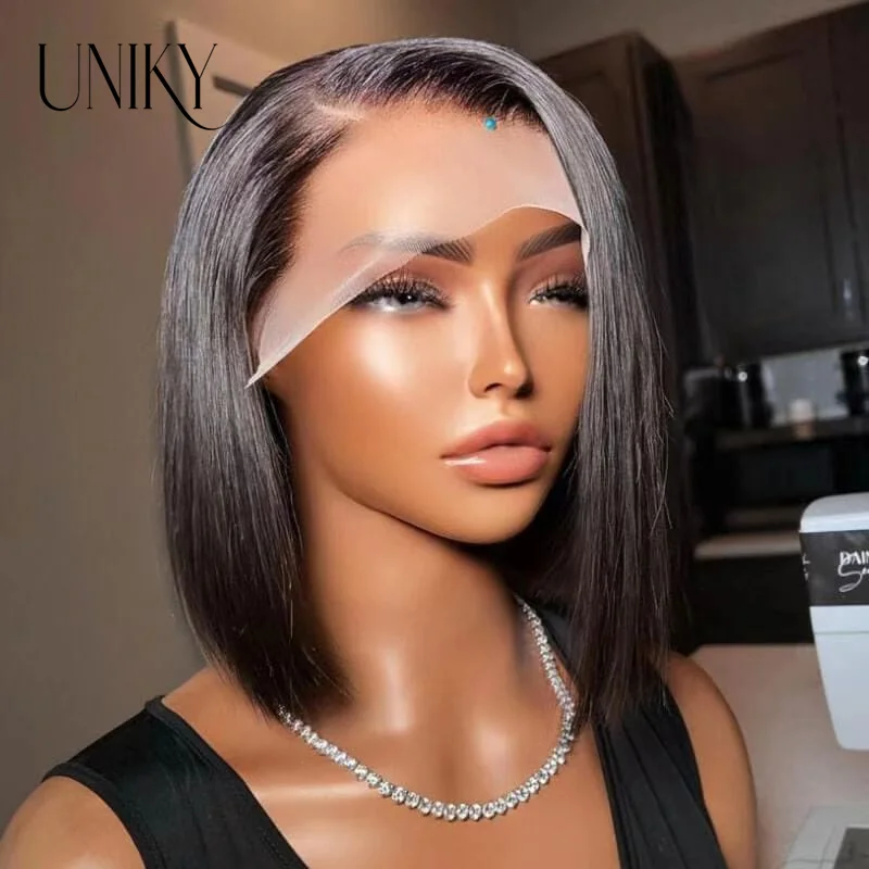 

Short Straight Bob Wig Human Hair Wigs 180% Density Pre-Plucked 13*4 Lace Frontal Brazilian Remy Human Hair Wigs For Black Woman