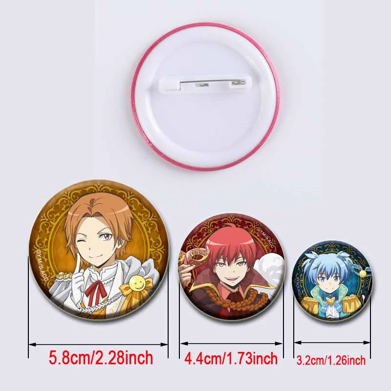 Anime Assassination Classroom Round Soft Button Pins, Broche criativo, Emblemas para decoração de roupas de mochila Presentes de moda, 58mm, 44mm