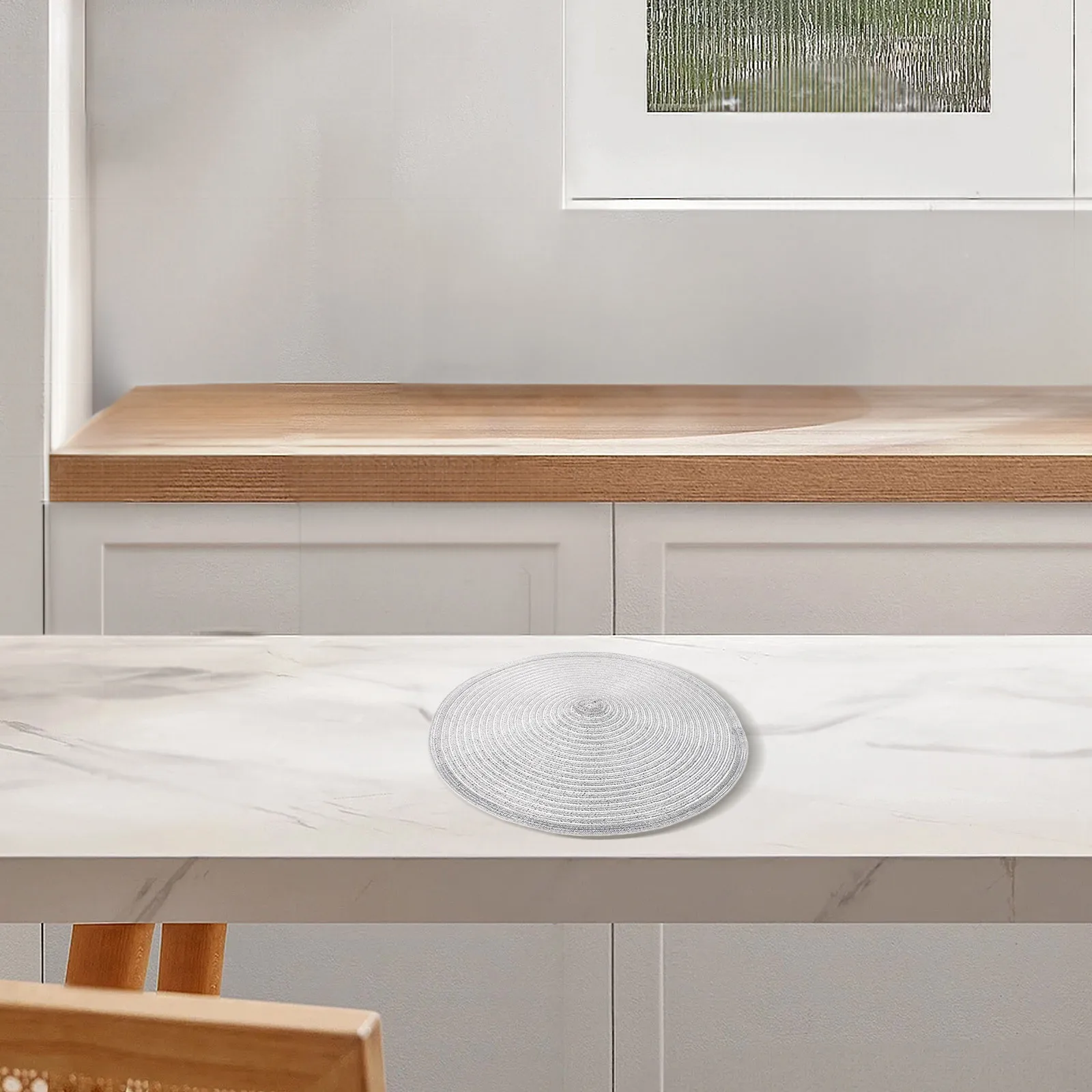 

6Pcs Cotton Thread Weave Round Placemats Heat Proof Hot Kitchen Table Protectors Hot Dish Coasters Washable