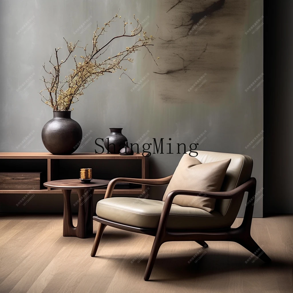 PYH New Chinese Black Walnut Leisure Sofa Balcony Solid Wood Single  Leisure High-end Furniture