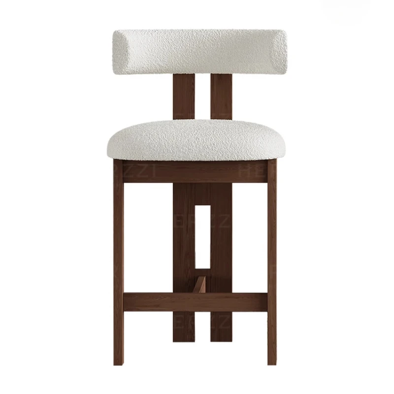 

New Chinese style island platform high legged bar chair with Nordic solid wood designer genuine leather retro high chair