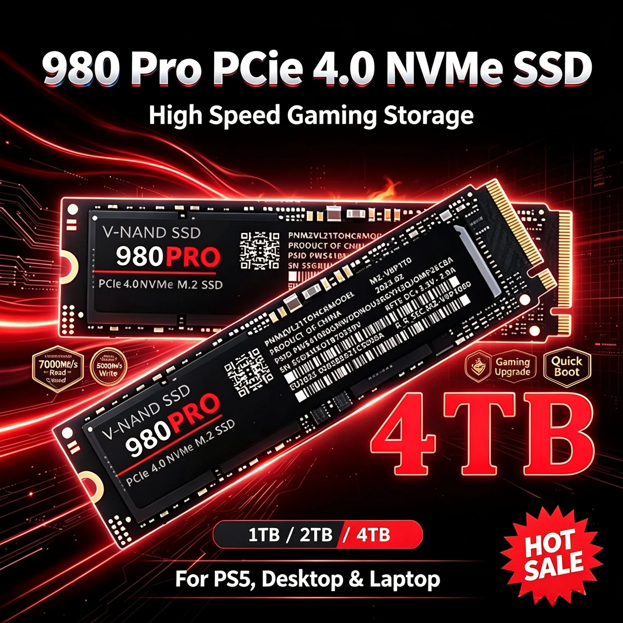 980 Pro M.2 2280 NVMe Internal Gaming SSD, Fast Read Write Solid State Disk, 1TB 2TB 4TB Compatible with PS5 Mac Laptop PC