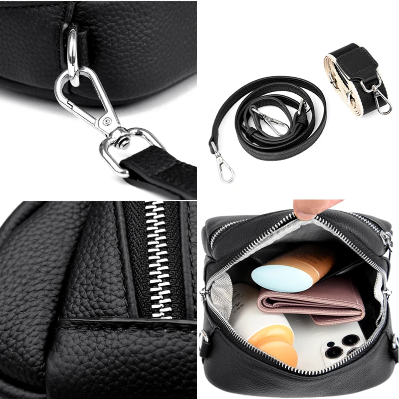 High Quality Genuine Leather Women Spring And Summer New Oxskin Bag Classic Double Zipper Single Shoulder Crossbody Bag Handbag