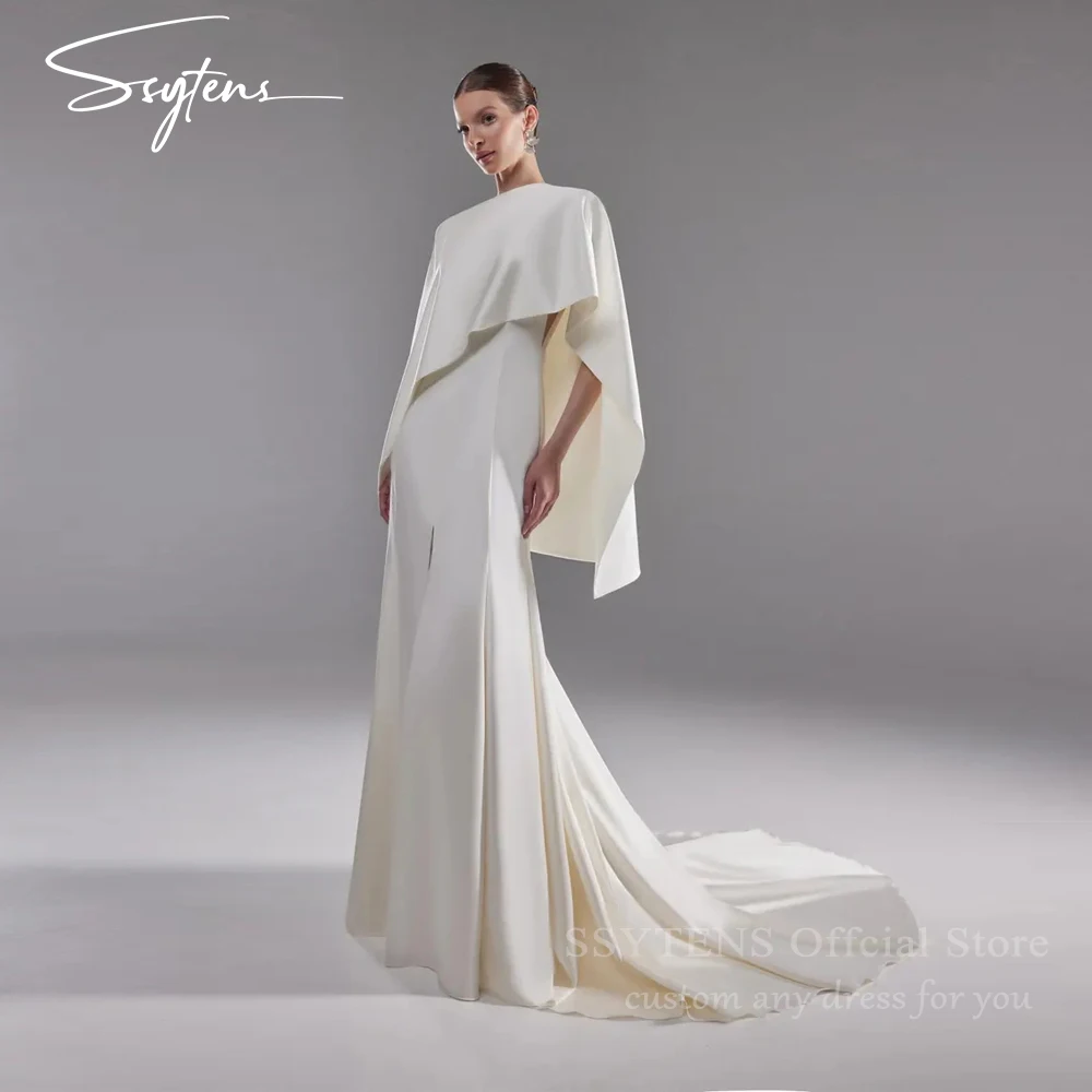 SSYTENS Modest Wedding Dresses Cap Sleeves Simple 2 Pieces White Bride Dresses Customized Mermaid Bridal Gowns Vestidos De Novia