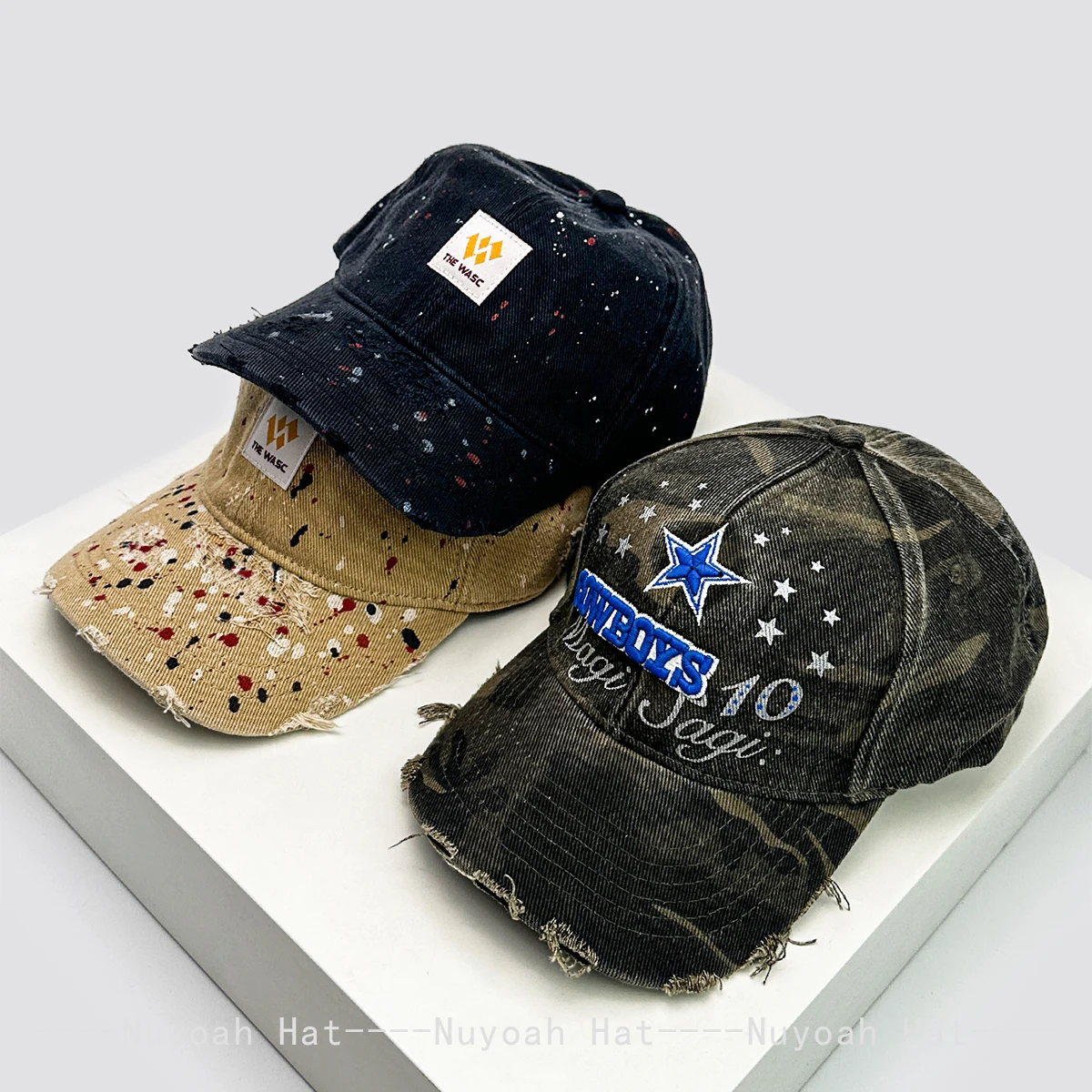 

New Unisex Broken Style Letter Star Niche Baseball Hats Mesh Sunshade Personal Versatile CAMO Peaked Caps Fashion Distress Retro