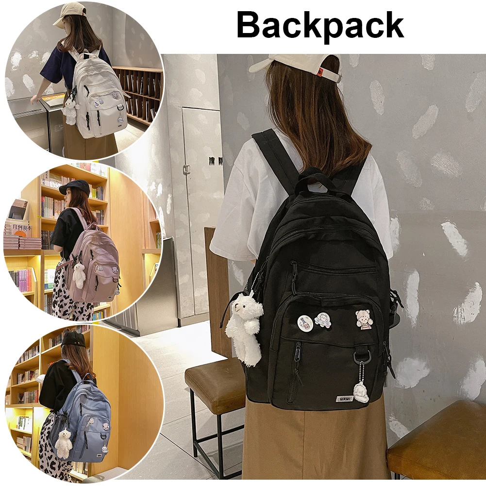 Simple College Backpacks Multi-pocket Casual Aesthetic Backpack Large Capacity Student Knapsack Adjustable Strap for High School