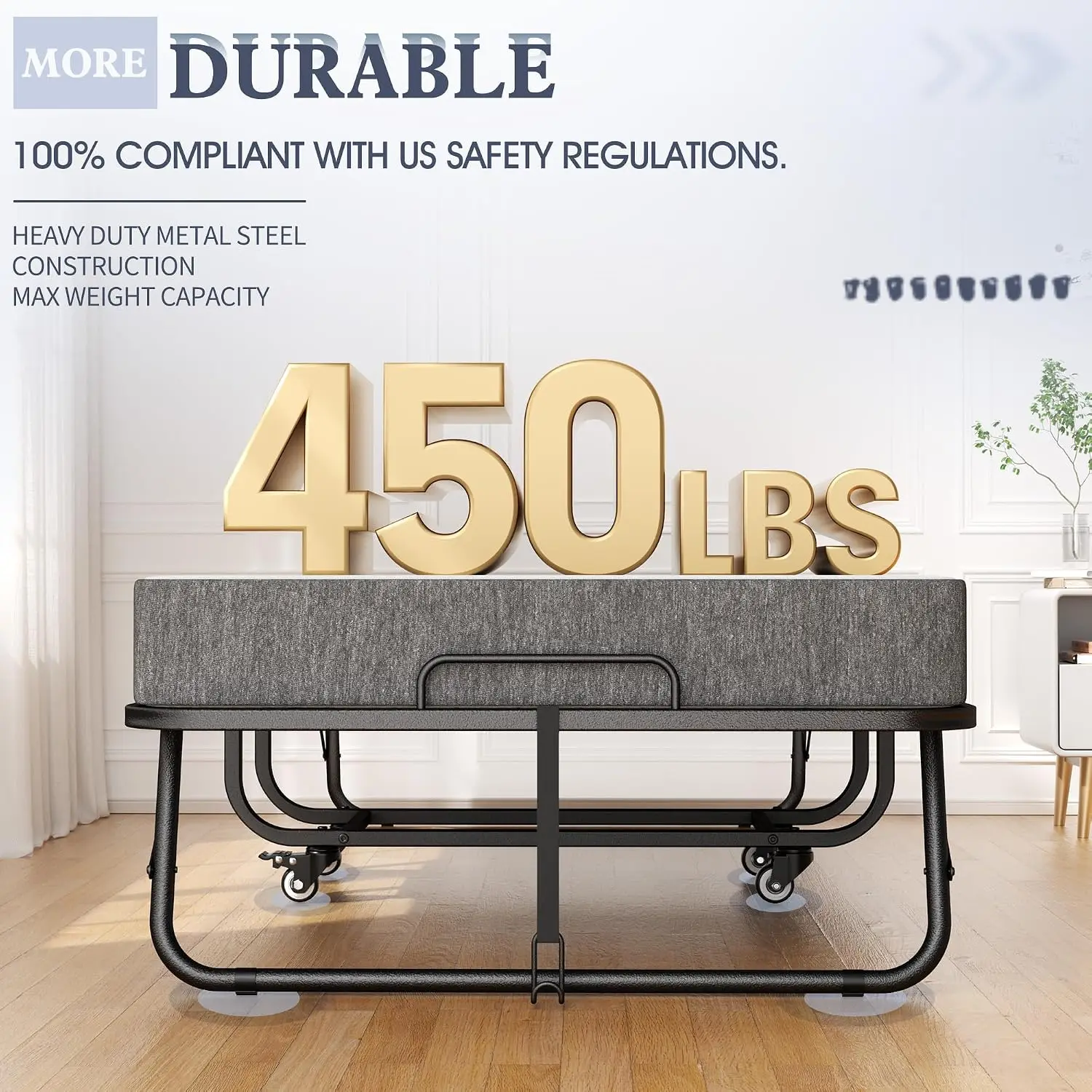 Foldable Bed Memory Foam Mattress Portable Wheels 75