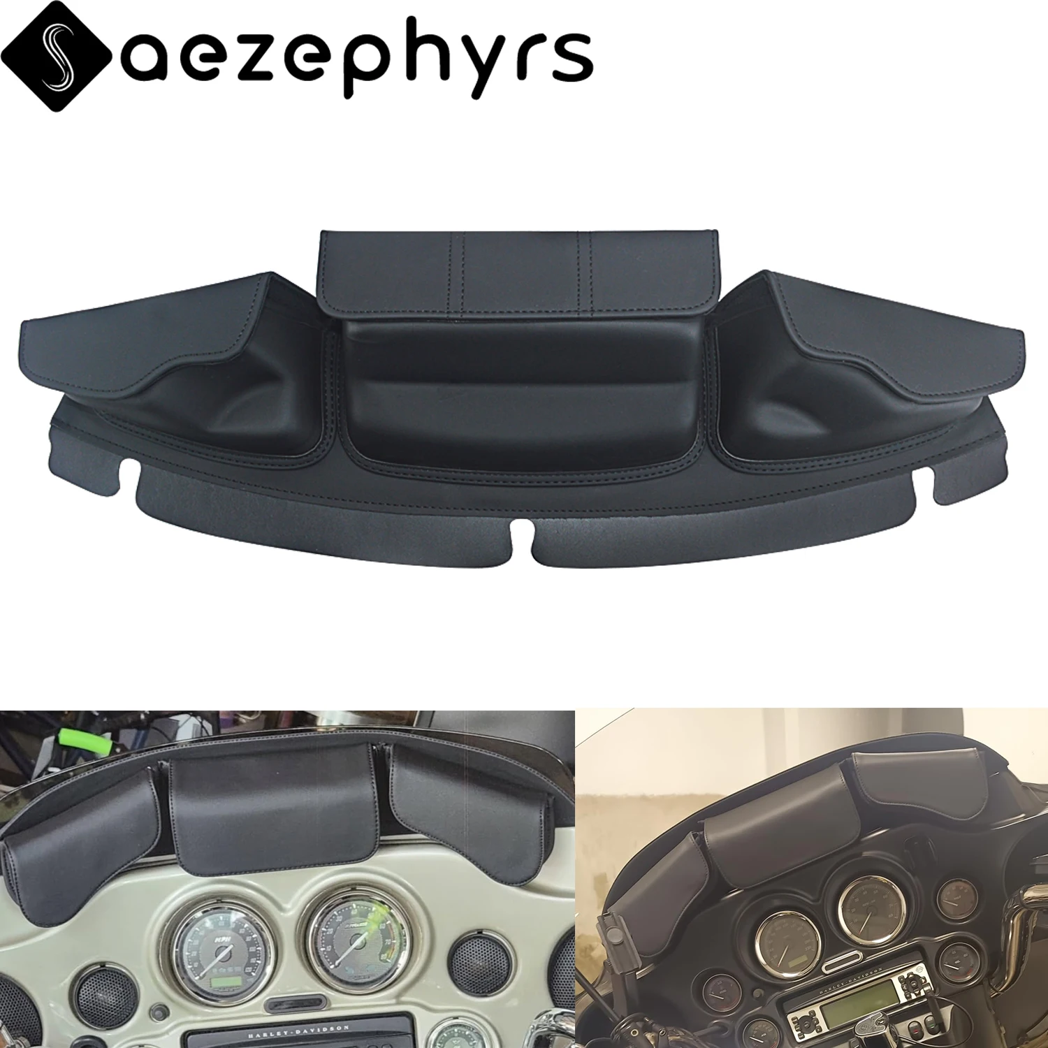 

Motorcycle Black 3-Pocket Windshield Fairing Pouch Storage Bag For Harley Touring Electra Street Glide Ultra Limited 2014-2025