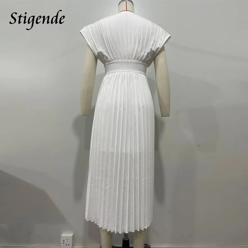 Stigende damska seksowna plisowana sukienka wróżki z dekoltem w szpic