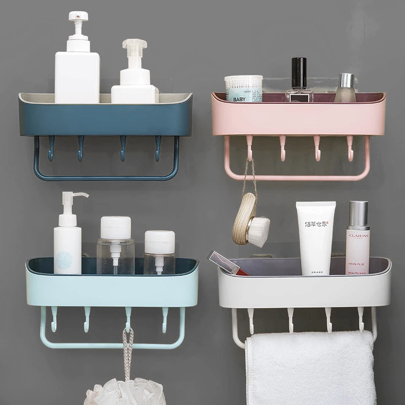 Bathroom Storage Organizer For Cosmetics Shower Rack Shelf Kitchen Organization Wall Mount Holder Spice Accessories Items