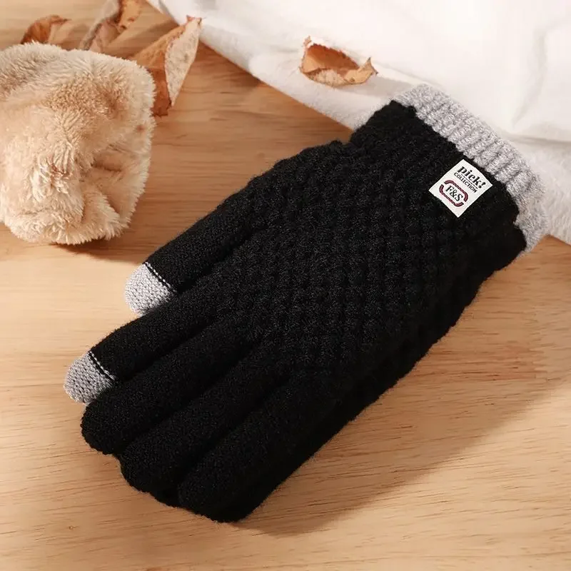 Neue warme Vollfinger-Handschuhe für Herren, Winter-Touchscreen, plus Fleece-Handschuhe, dick gestrickte Fahrradhandschuhe für Herren