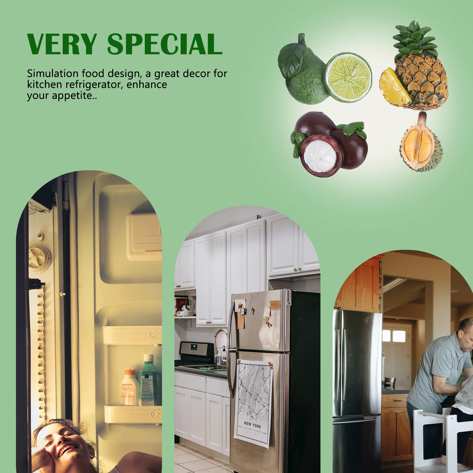 

4pcs Fridge Magnets Simulation Fruit Design Refrigerator Stickers Decorative Kitchen Home Colorful Resin Magnetic Accessories
