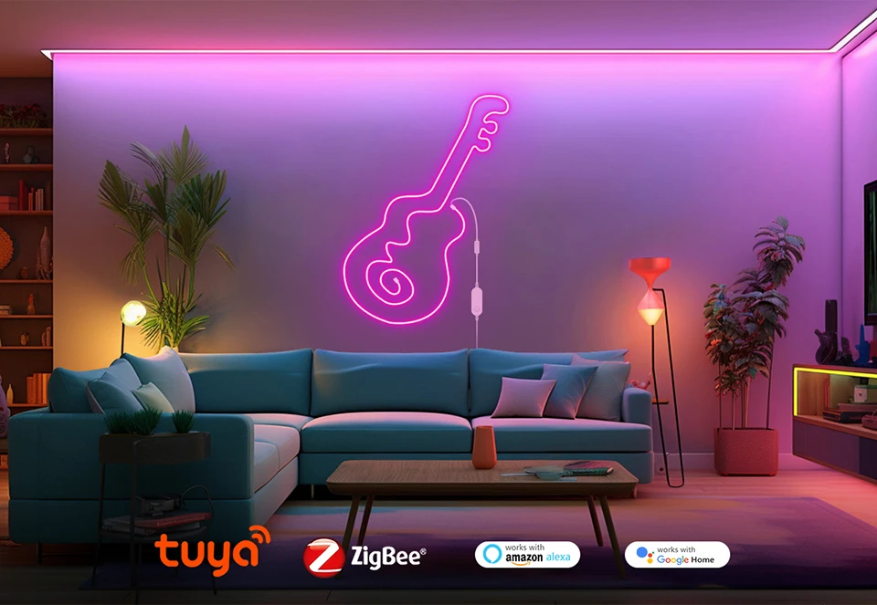 Zigbee Tuya Smart RGB LED Neon Strip USB 5V Flexible Ribbon Tape Waterproof LED Lights for Room Decoration Fita LED RGB Need HUB