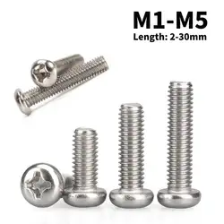 M1 - M5 PM Nickel Plated Round Head Screws Cross Pan Head Bolts PM Screws High Quality Length: 2-30mm