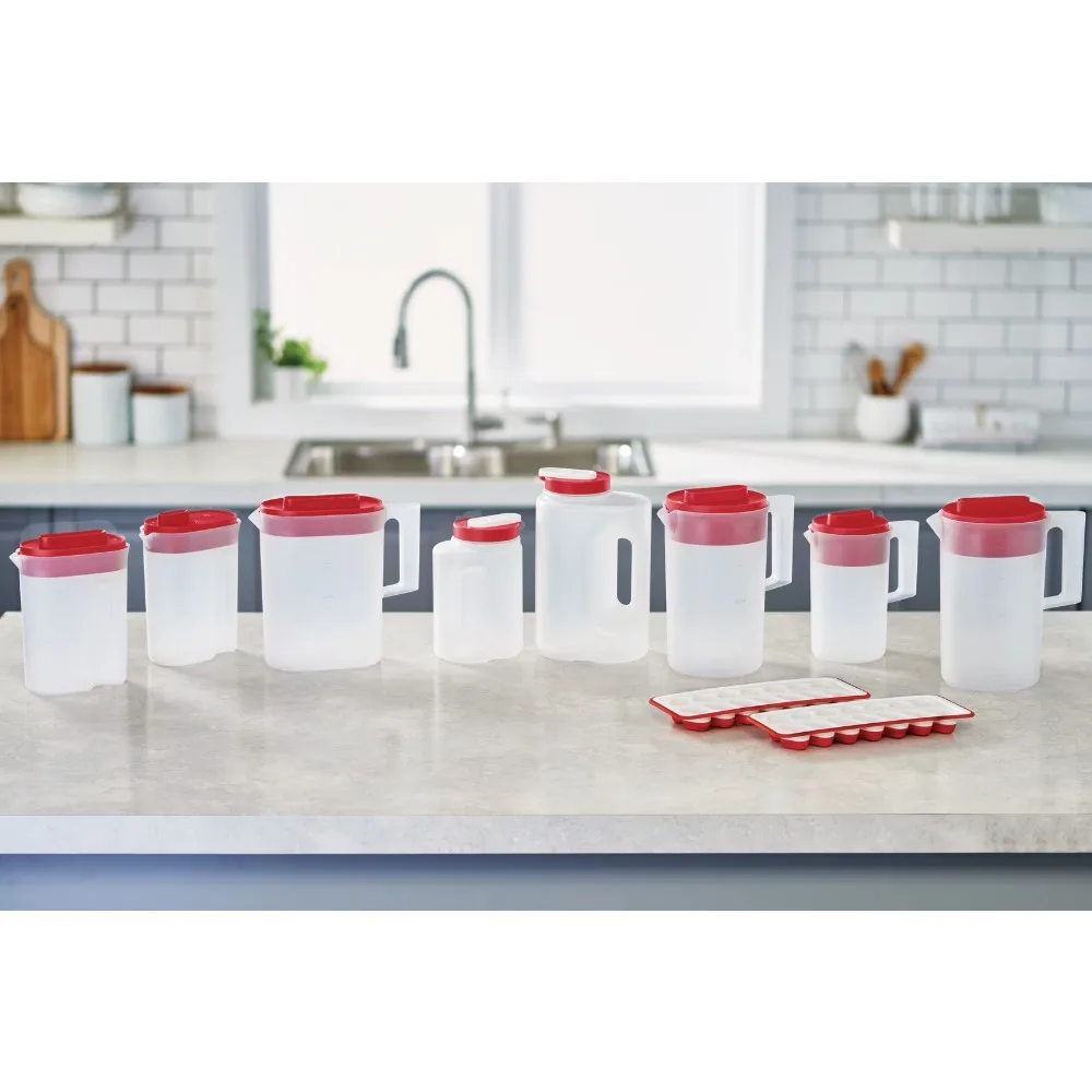 Rubbermaid, Pitcher, Simply Pour Clear/Red Pitcher Plastic 1 gal, plastic, 1 gal, helpful for family beverage service, A Practical Choice for Everyday Beverage Serving