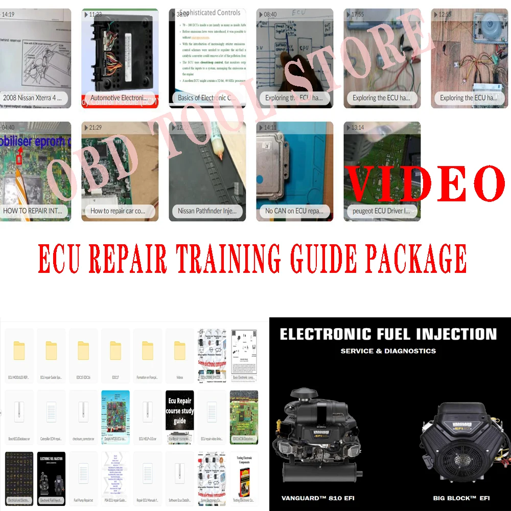 

ECU Repair Training Guide Package ECU Basic Electronics Components PDF EPROM TEST Progranmming EDC Datasheets Wiring Diagrams