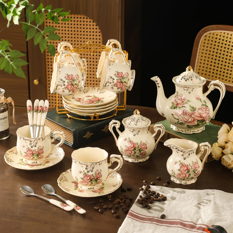 Floral Pattern Ceramic Cup Set for Coffee Tea Water Home Tableware Beautiful Afternoon Tea Cups