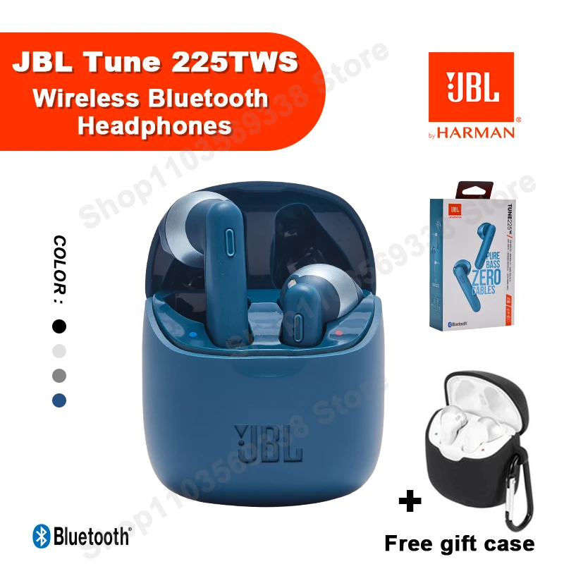 Jbl-tune 225 tws bluetoothワイヤレスヘッドセット (マイクと無料ケース付き) 、スポーツステレオヘッドセット、ランニングヘッドセット、オリジナル