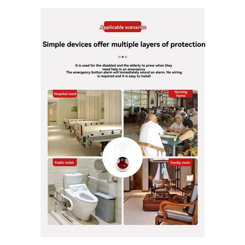 AAAEL-SOS Emergency Help One-Click Wireless Call Device For Disabled Persons Restroom Accessible Alarm Audible Visual Alarm EU E