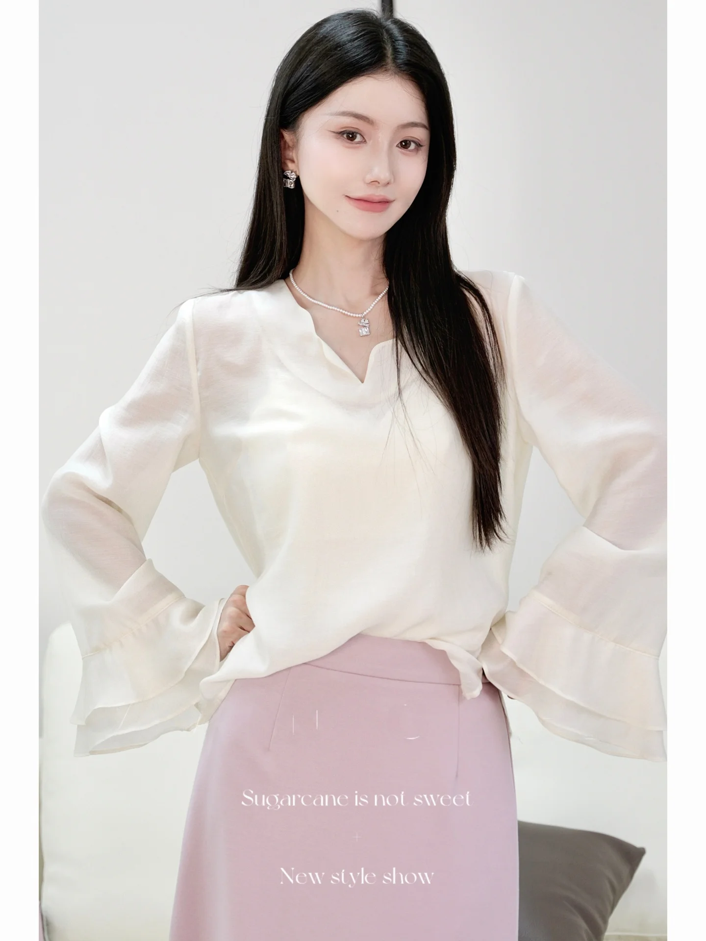 

Новая китайская женская блузка с V-образным вырезом и длинными рукавами, свободного кроя, с узором «Груша», для ранней осени