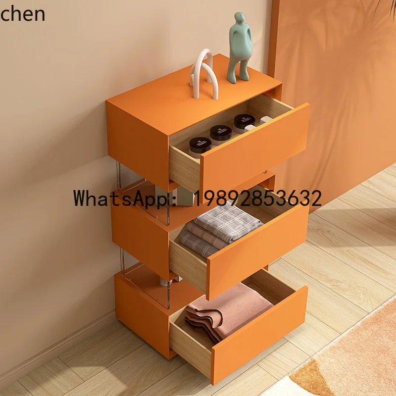 YFY  Minimalist Lacquer Floating Three-Drawer Cabinet Simple Modern Storage Solid Wood Drawer Cabinet Bedroom Organizer