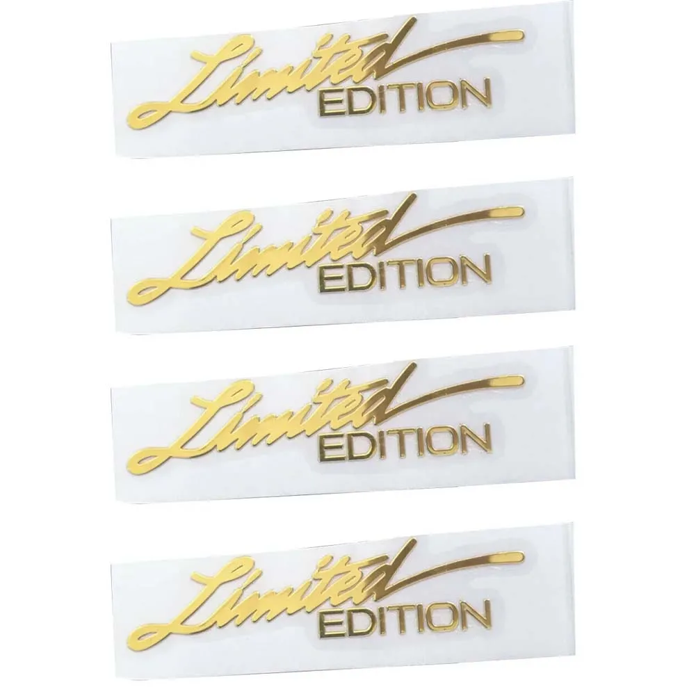 4 Pack 3D Gold Metal Sticker Decal for Car Body Enhancement Featuring Recessed Detailing and Industrial Grade Layer