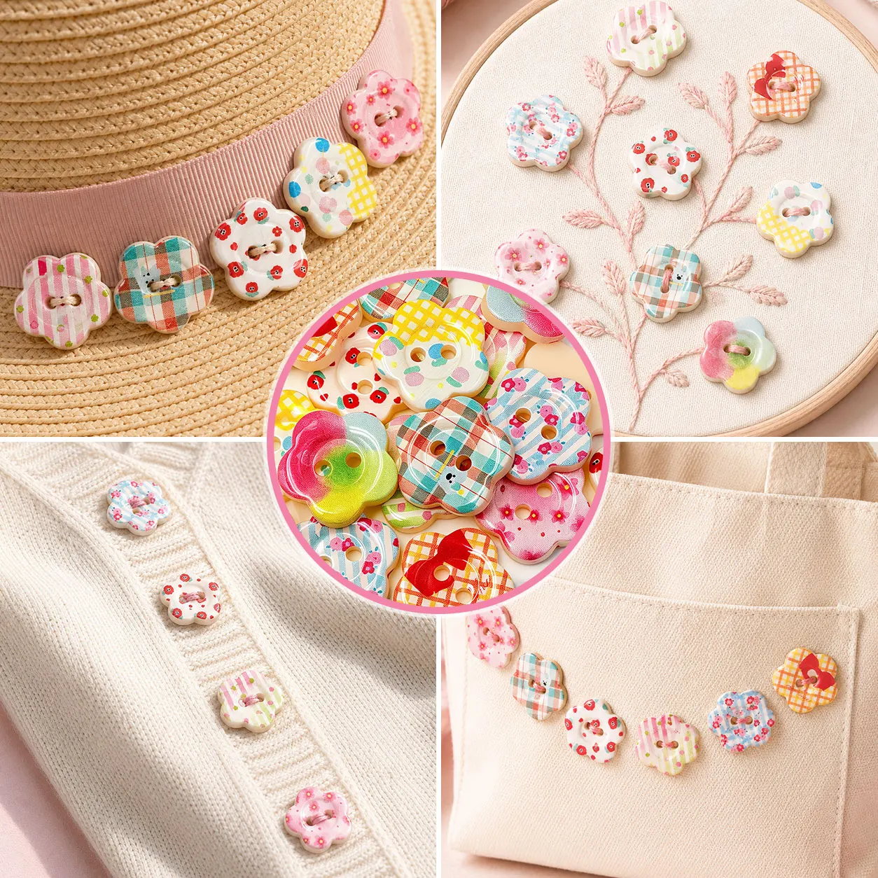 30pcs 17mm Random Mixed Colors Resin Flower Buttons, 2-Hole Printed Sewing for Clothing, Knitting, Scrapbooking and DIY Crafts